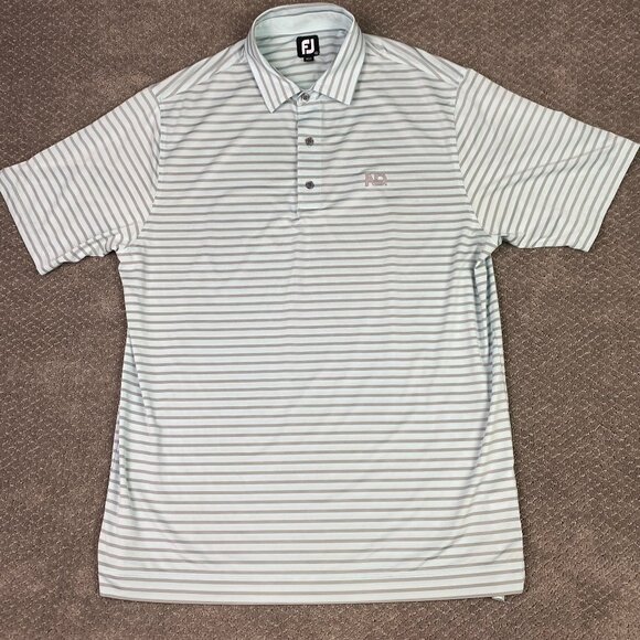 FootJoy Polo Golf Shirt Men's XL Light Blue Silver Stripe Performance Stretch - Picture 2 of 10